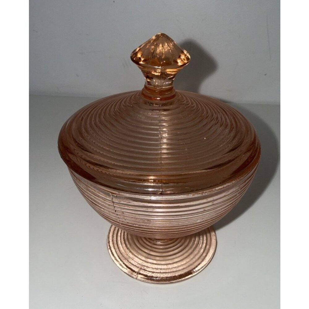 VTG Indiana Glass Old English Pink Sugar Bowl Candy Dish Depression Art Deco